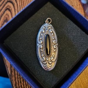 Ornate Vintage Sterling and Onyx Locket Pendant